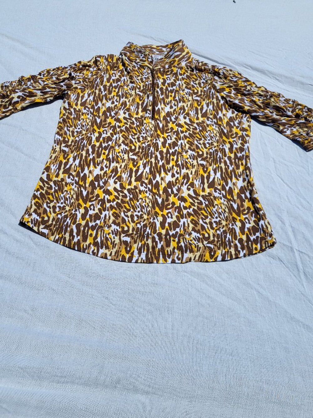 Ibkul Shirt Women's Small Animal Print 3/4 Sleeve 1/4 Zip Outdoor Active UPF 50+